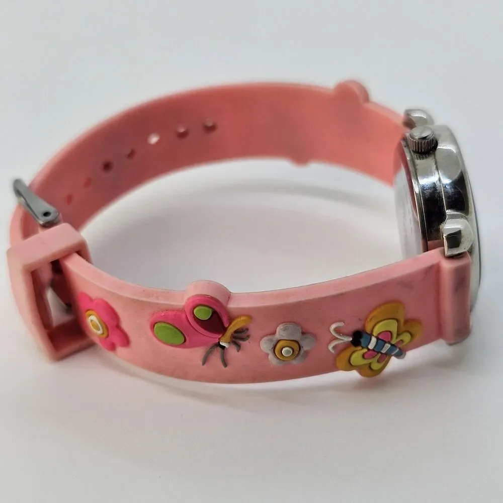 Floating Butterfly Second Hand Kids Watch 27MM White Dial Pink Bands New Battery